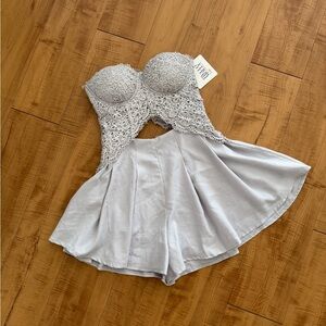 Super Cute Light Gray Dressy Lace Bustier Romper Small